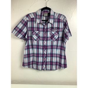 Harley Davidson Metal Studs Large Logo Snap buttons lightweight Top SZ L EUC